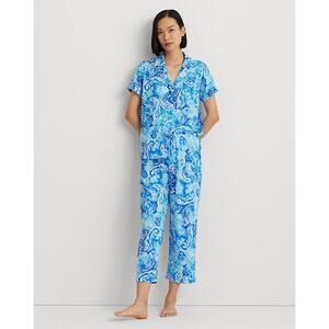 Lauren Ralph Lauren Paisley Jersey Capri Pajama Set Size Medium Monogram Top